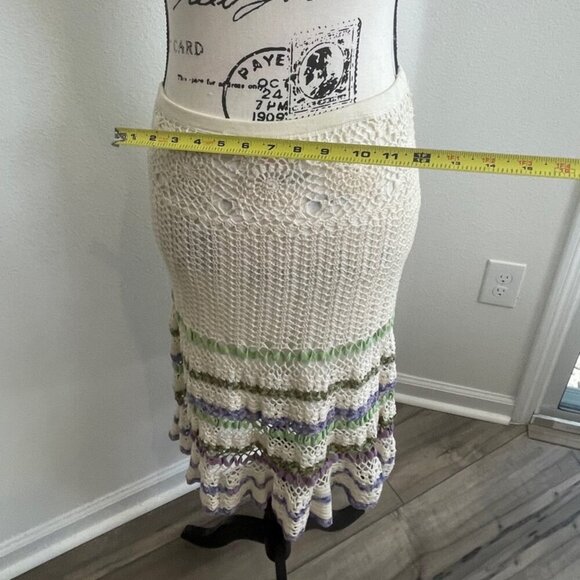 CYNTHIA STEFFE CROCHET SKIRT SZ S BOHEMIAN COTTON TAN LILAC GREEN VERSATILE CHIC - Picture 4 of 16